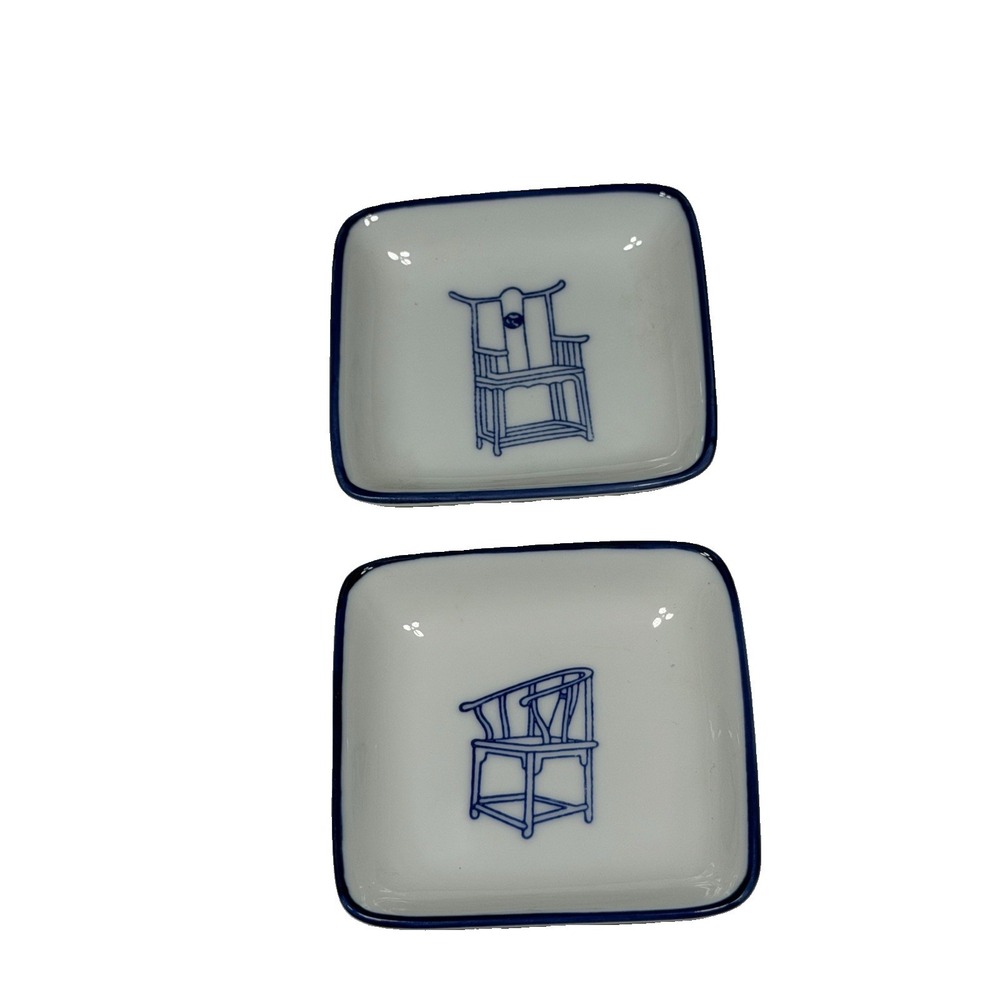 Pier 1 Imports Tang Asian Square Blue White Porcelain Chair Dip Plate 2 3.5"